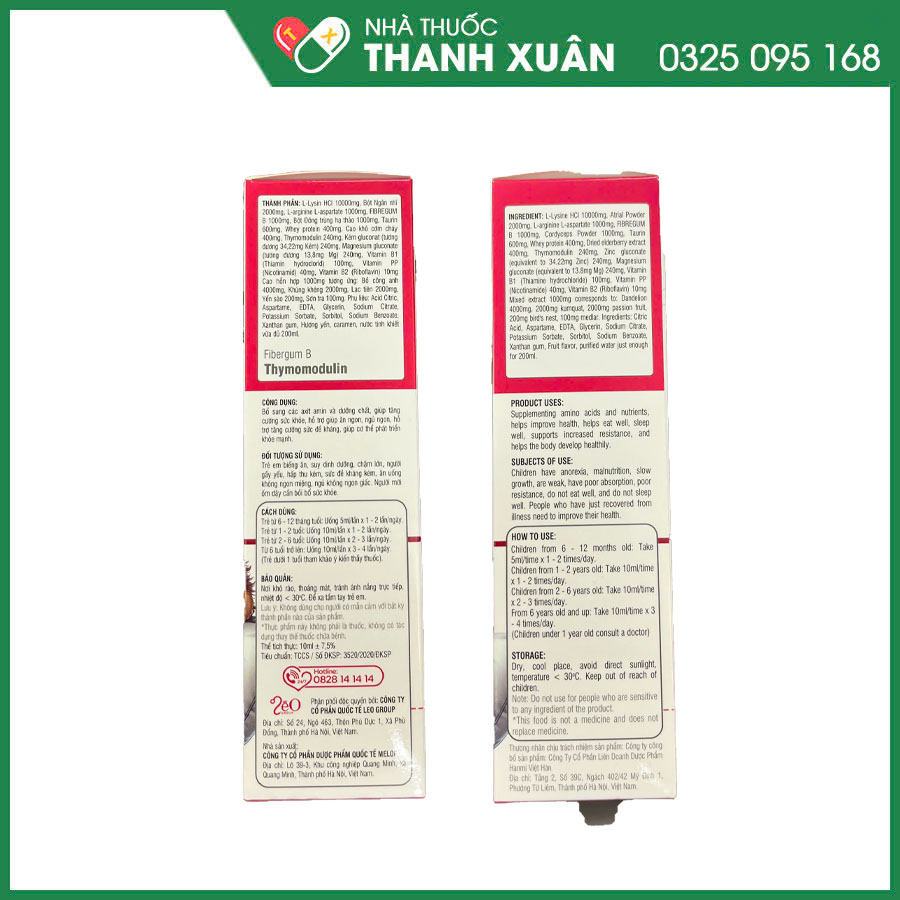 FiberGum B Thymomodulin bổ sung axit amin và dưỡng chất, hỗ trợ giúp ăn ngon, ngủ ngon, tăng cường sức đề kháng